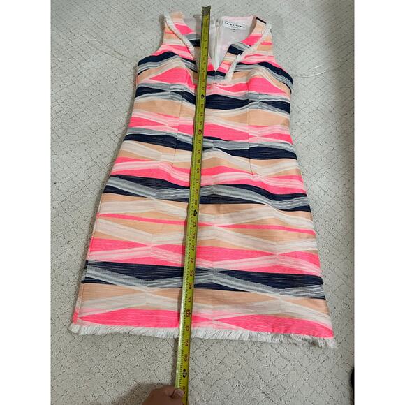 Trina Turk Dress Womens 4 Pink Black Orange Cotton Blend Back Zip‎ Fringe Lined - Picture 2 of 4